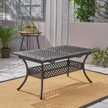 Hassyee Classic Expandable Dining Table with Sturdy Frame and Umbrella Hole for Poolside, Backyard, Outdoor All-Weather Cast Aluminum Table with Shiny Copper Finish for Lawn