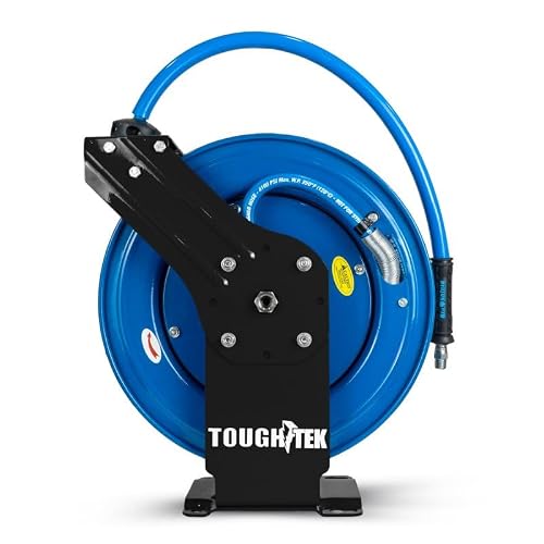 BluShield Tough Tek™ 3/8" x 100′ Aramid-Braided Rubber Pressure Washer Hose Reel | Dual Arm | 4000 PSI | Auto-Retract | 250°F Hot Water | Wall/Trailer Mount | 6′ Lead-In | Pro-Grade
