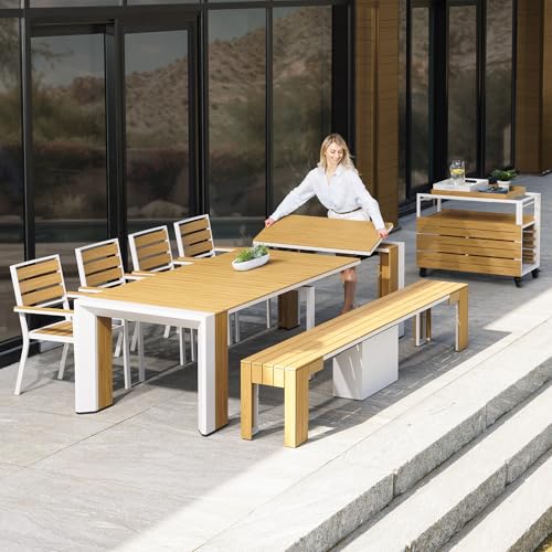 Transformer Table Extendable Outdoor Dining Set, Light Oak, Natural