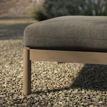 Modway Eleni Outdoor Teak Wood Ottoman in Weathered Gray Flint – Patio Foot Stool with Sunproof Foam Cushion