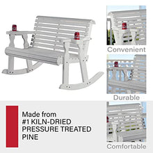 Amish Casual Heavy Duty 800 Lb Roll Back Pressure Treated Double Rocker with Cupholders (Semi-Solid White Stain)