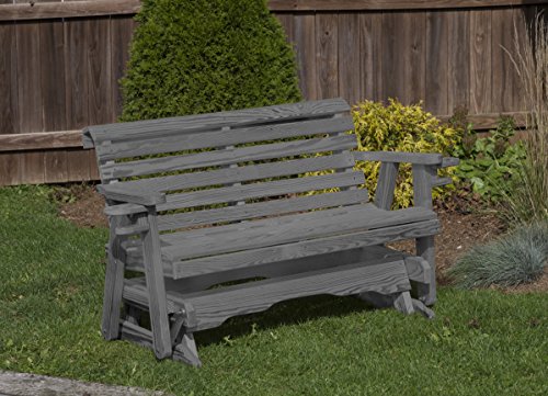 ECOMMERSIFY INC Amish Heavy Duty 800 Lb Roll Back Pressure Treated Porch Patio Garden Lawn Outdoor Glider with Cup Holders-5 Feet-Grey-Made in USA