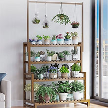 Hanging Plant Stand Indoor Bamboo Tall Plant Shelf For Multiple Plants Flower Stand Coat Rack Stand For Window Plant Ladder Frame Indoor Garden Balcony Home Decor Living Room Flower Display Rac