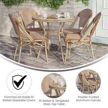 EMMA + OLIVER Colmar Indoor/Outdoor Bistro Set Natural & White Rattan with Light Natural Frame