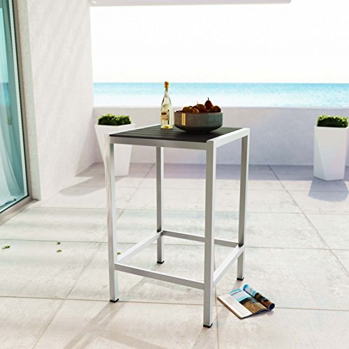 Modern Contemporary Urban Design Outdoor Patio Balcony Bar Table, Grey Gray, Metal Aluminum