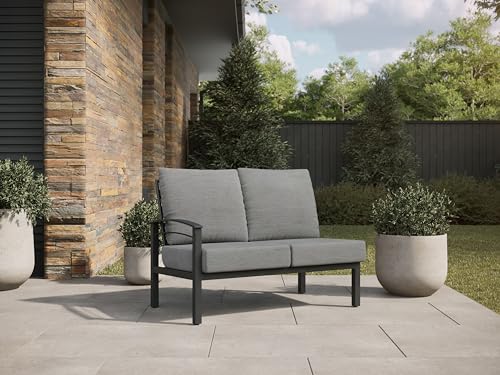 Winston Stanford Cushion Outdoor Loveseat with Right Arm Textured Pewter