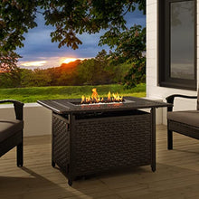 Fire Sense 63699 Albany Woven Aluminum Convertible Gas Fire Pit Table 45,000 BTU Multi-Functional Outdoor Firepit with Fire Bowl Lid Nylon Cover & Clear Fire Glass - Bronze Finish - Rectangular 44"