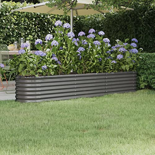 HYUWANGYU Patio Raised Bed Powder-Coated Steel 88.2"x15.7"x14.2" Gray,Pots & Planters-14.83lbs,Non-Slip (Gray)