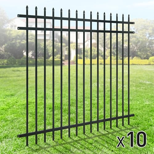 Fencer Wire Heavy Duty Pinnacle Fence Barrier Panel, 5FT Height X 6FT Width Anti-Rust Metal Fencing Panel, Steel Outdoor Decorative Garden Fence Panel for Yard, Pool, Patio, Pack of 10