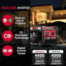 PowerSmart 4400-Watt Dual Fuel Portable Inverter Generator, PowerSmart Gas Powered, CO-Sensor, Lightweight & Quiet for Home Use and Emergency Backup, Camping, EPA Compliant, Black