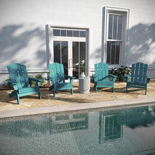 Taylor & Logan Nellis Adirondack Chair with Cup Holder, Weather Resistant HDPE Adirondack Chair in Blue, Set of 4
