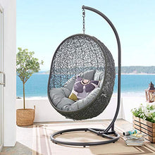 Modway Hide Wicker Rattan Outdoor Patio Porch Lounge Egg Swing Chair Set with Stand in Gray