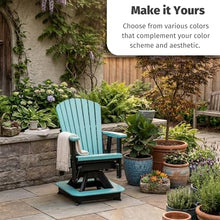 DutchCrafters Slat Fan Back Poly Balcony Adirondack Swivel Glider with Footrest Outdoor Patio Chair (Tudor Brown & Cedar)