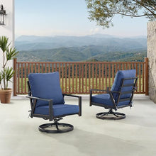 Oakland Living Pair of Black Aluminum Patio Deep Seating Swivel Rocker Club Chairs with Blue Cushions