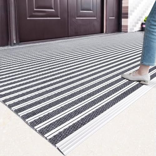 Eejovative Front Door Mat, Doormat for All Weather, Rubber Backing Indoor Entrance Outdoor Mats, Commercial Floor Mats for High Traffic Area(Gray WxL 60x180cm/2x5.9ft)