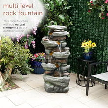 Alpine Corporation TZL410 48" Multi Level Rock Waterfall Fountain with LED Lights, Stunning Outdoor Cascading Water Feature for Garden, Patio, Backyard & Lawn Decor, Gray