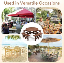 Zevemomo 8 Person Wood Picnic Table, Round Tabletop with Umbrella Hole