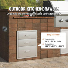 Hassyee Stainless Steel Outdoor Kitchen Drawers, Built-in Triple Storage Drawer Cabinet with Sliding Rails and Chrome Handle, Weather-Resistant BBQ Grill Island Drawer for Patio Backyard Cabinetry