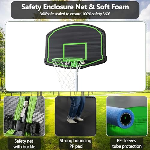 Lyromix 12FT Trampoline with Slide, Swings & Net Lime Green
