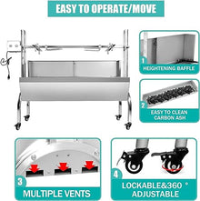 OUKIDR Stainless Steel Rotisserie Grill, 25W Motor Small Pig Lamb Rotisserie Roaster, 48.7'' 2 In 1 BBQ Charcoal Rotisserie Grill for Camping Outdoor
