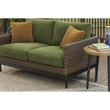 Signature Design by Ashley Horizon Hall Vintage Outdoor Loveseat with Cushion and Pillows Green & Dark Brown