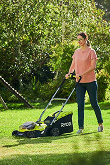 RYOBI 18 V ONE+ Hybrid Lawnmower RY18LMH37A-225 (Battery or Mains Operation, Cutting Width 37 cm, Includes 2 Batteries 2.5 Ah, Grass Collection Bag, 45 L, Mulchable, Cutting Height Adjustment)