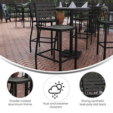 Flash Furniture Lark Commercial Grade Bar Height Stool, All-Weather Outdoor Bar Stool with Faux Wood Poly Resin Slats and Aluminum Frame, Gray Wash