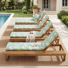 Merax 4-Piece Teak Finish Acacia Wood Chaise Lounge with 1.57-Inch Leaf Coconut 2-Fold Cushion Set, 4-Position Adjustable with Flat Side Surface, for Poolside