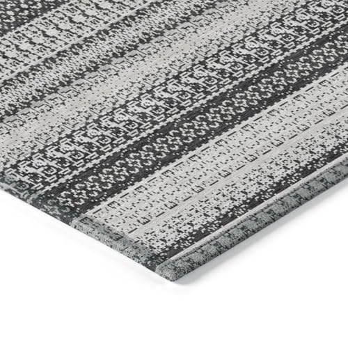 HomeRoots Black Striped Washable Non-Skid Indoor Outdoor Area Rug 9' x 12'