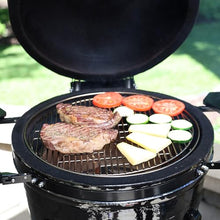 19” Large Kamado Gourmet Revolutionary Ceramic Grill & Smoker – Includes Cart, Bamboo Side Shelves, Patented Forge Fire Chamber, Versa-Grid Cooking System, Built-in Thermometer – Black Pepper