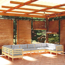 HKQWPBF 10 Piece Patio Lounge Set with Gray Cushions Pinewood