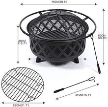 Garden Fire Pit Portable Grill Barbecue Rack Outdoor Fire Pits Bonfire Wood Burning Patio & Backyard Firepit for with Spark Screen, Fireplace Poker with Cover BBQ Cooking for Camping Backyard