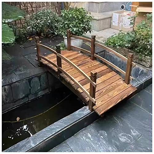Katzowen Wooden Garden Bridge Watering Canal Wooden Garden Bridge 55", Rustic Arc Footbridge with 2 Safety Siderails, Outdoor Landscape Bridge for Koi Ponds, Courtyard Walkway