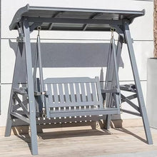 Wooden Patio Porch Swing Chair with Adjustable Canopy，Wooden Porch Swing 2-Seater,Double Shelf,Heavy Duty 600 LBS,for Outdoor Patio Garden Yard(Silver)