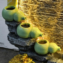 Outdoor Water Fountain Floor Standing Gourd Water Fountain, Indoor Freestanding Fountain with Water Mist, LED Lights and Simulated Greenery, Feng Shui Office Home Decor for Good Luck Wealth Outdoor Fo