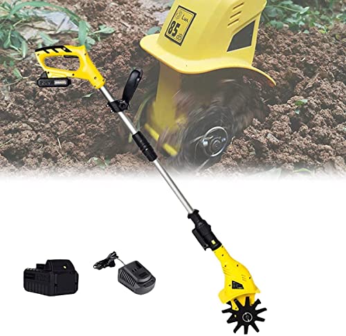 GenSDH Electric Cordless Tiller Cultivator/Rotavator with Rechargeable Battery and Charger - Working Width 10Cm, Tilling Depth 16Cm, Ideal Cultivator for Soil Loosening