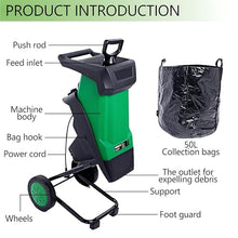 QIUNAOZI Garden Mulcher, Powerful 2400W Electric Wood Chipper, Reinforced Rotary Double Blade, 4500 RPM, 40mm Cutting Capacity, with 50L Collection Bag, for Garden Cleaning and composting