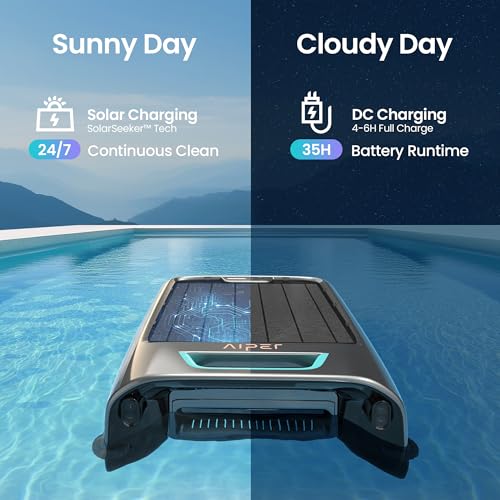 AIPER EcoSurfer S2 Solar Pool Skimmer Robot 24/7 Continuous Cleaning, Gray