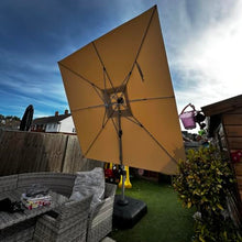 OROTLECT 12' X 12' Patio Umbrella Outdoor Square Umbrella Large Cantilever Umbrella,With Solar Lights,With Base,Beige