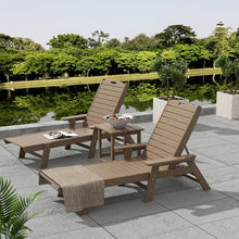WestinTrends Malibu Poly Reclining Chaise Lounge Set with Table Weathered Wood