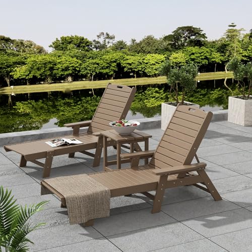 WestinTrends Malibu Poly Reclining Chaise Lounge Set with Table Weathered Wood