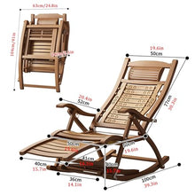 MHJKHG Folding Rocking Chair, Bamboo Rocker Chair with Massage Footrest, Garden Recliner with High Backrest, 5 Reclining Positions, Leisure Armchair, Lounge Chair, Load-Bearing