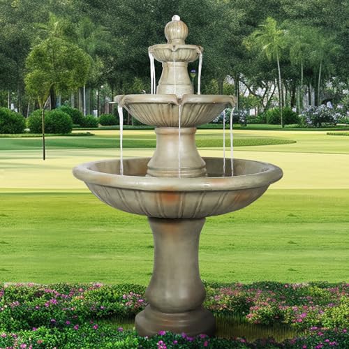 ourrco 51.5" H Freestanding Outdoor Water Fountain – Stone-Look Weather-Resistant Easy Setup Classic 3-Tier Garden Feature with Electric Pump for Patios, Yards & Courtyards