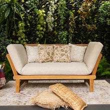 Cambridge Casual Chester Teak Wood Outdoor Convertible Sofa Daybed – 3-in-1 Patio Couch, Outdoor Futon Sofa Bed with Cream All-Weather Wicker & Tan Cushion