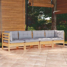 KDACVBMG 4 Piece Patio Lounge Set with Gray Cushions Solid Pinewood
