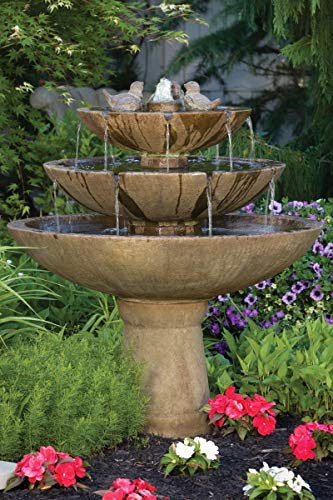 48" Tranquility Spill Fountain with Birds - Outdoor Concrete Garden Water Fountian