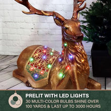 Fraser Hill Farm 5-Ft. Tall Standing Reindeer Holiday Figurine with Metallic Finish, Oversized Indoor or Outdoor Christmas Decoration with Long Lasting Multi-Color LED Lights