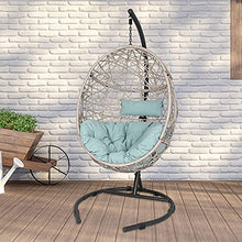 Iwicker Outdoor Rattan Egg Hanging Swing Chair with Cushions and Stand (Blue)