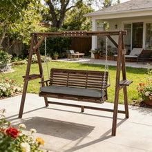Outdoo Chic Wooden Garden Swing Chair, 726LBS Heavy Duty, Sturdy Wooden Frame & Weather Resistant, Comfortable Seating Structure, Anti-Rust Design, Easy Assembly for Patio, Backyard, Porch and Garden