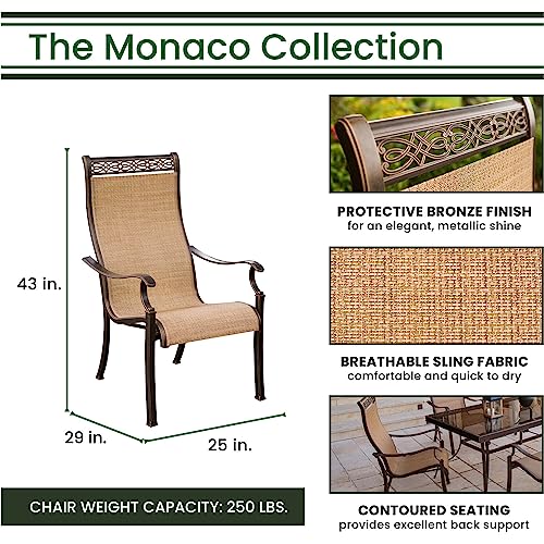 Hanover Monaco 7-Piece Outdoor Dining Set with Glass-Top Table and PVC Sling Chairs Tan